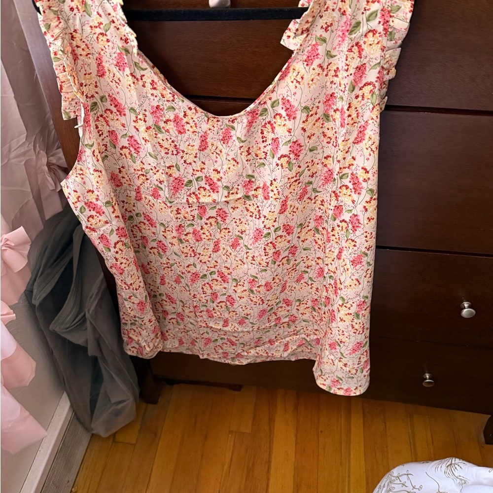 Floral Sleeveless Top - Pink and Cream